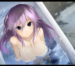 Rule 34 | 10s, 1girl, alisa ilinichina amiella, bathing, blue eyes, breasts, female focus, god eater, large breasts, letterboxed, long hair, looking at viewer, nude, silver hair, solo, transpot nonoko, water, wet