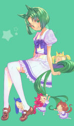 Rule 34 | &gt; &lt;, 5girls, akimoto komachi, alternate costume, animal ears, blonde hair, blue hair, blue shirt, blunt ends, bob cut, bow, bowtie, brown footwear, brown hair, chibi, cure rouge, frilled skirt, frills, green background, hair bobbles, hair ornament, hiding, hiding behind another, horse ears, horse tail, invisible chair, jj (ssspulse), kemonomimi mode, loafers, looking at viewer, minazuki karen, mini person, minigirl, miniskirt, multiple girls, parted bangs, pink hair, pleated skirt, precure, puffy short sleeves, puffy sleeves, purple bow, purple bowtie, sailor collar, school uniform, shirt, shoes, short sleeves, simple background, sitting, skirt, star (symbol), swept bangs, tail, thighhighs, tracen school uniform, two side up, white sailor collar, white skirt, white thighhighs, yes! precure 5, yumehara nozomi, | |