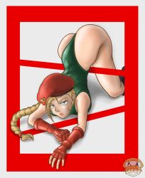 Rule 34 | 1girl, all fours, ass, bare legs, blonde hair, blue eyes, boots, braid, cammy white, capcom, crawling, curvy, facial scar, gloves, green leotard, hat, highleg, highleg leotard, highres, huge ass, kneeling, leotard, long hair, looking at viewer, scar, scar on cheek, scar on face, shiny skin, solo, street fighter, thighs, thong leotard, top-down bottom-up