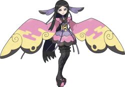 Rule 34 | 1girl, artist request, black footwear, black hair, black thighhighs, choker, closed mouth, collarbone, creatures (company), full body, game freak, grey eyes, gym leader, hair ornament, high heels, japanese clothes, legs together, long hair, long sleeves, looking at viewer, nintendo, official art, pink ribbon, pokemon, pokemon xy, purple choker, purple ribbon, ribbon, sidelocks, smile, solo, standing, thighhighs, transparent background, valerie (pokemon), very long hair, w arms, wide sleeves
