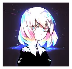 Rule 34 | 1other, bad id, bad twitter id, black shirt, blue eyes, blue hair, bob cut, border, closed mouth, commentary, diamond (houseki no kuni), english commentary, highres, houseki no kuni, looking at viewer, multicolored eyes, multicolored hair, other focus, pink eyes, pink hair, shirt, short hair, tsu (lovesick1964), white border, white hair, wing collar