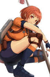 Rule 34 | 1girl, black socks, breasts, fire emblem, fire emblem: three houses, fire emblem warriors, fire emblem warriors: three hopes, gonzarez, highres, kneehighs, large breasts, leonie pinelli, looking at viewer, nintendo, official alternate costume, official alternate hairstyle, orange eyes, orange hair, short hair, simple background, socks, solo, tagme, thighs, white background