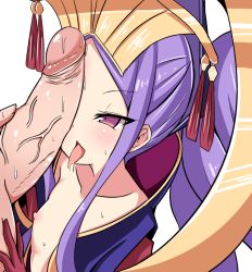 Rule 34 | 1girl, bad anatomy, bad id, bad pixiv id, chinese clothes, erection, fate/grand order, fate (series), flat chest, gloves, headgear, long hair, nipples, open mouth, penis, penis on face, penis over one eye, purple eyes, purple hair, solo focus, tongue, tongue out, uncensored, very long hair, wu zetian (fate)