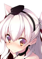 Rule 34 | 10s, 1girl, amatsukaze (kancolle), blush, brown eyes, close-up, frown, hairband, hat, kantai collection, long hair, looking at viewer, solo, suga hideo, two side up, white hair