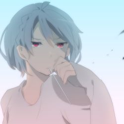 Rule 34 | aimai elegy (deco27), androgynous, bad id, bad pixiv id, drinking straw, extpil, frown, gender request, mota (extpil), mouth hold, original, purple eyes, short hair, solo