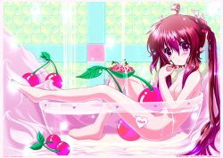 Rule 34 | character request, cherry, feet, food, fruit, hinasaki you, nude, red eyes, red hair, source request, twintails