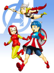 Rule 34 | avengers (series), captain america, child, genderswap, genderswap (mtf), highres, iron man, marvel, thor (marvel)