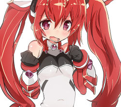 Rule 34 | 1girl, :o, bad id, bad pixiv id, clenched hand, elbow gloves, embarrassed, flat chest, gender request, genderswap, gloves, gorirago, long hair, mitsuka souji, ore twintail ni narimasu, red eyes, red hair, solo, tailred, twintails, white background