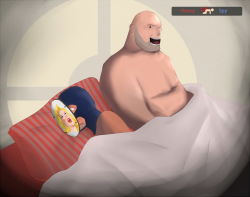 Rule 34 | 2boys, bed, blu spy (tf2), heavy (tf2), male focus, mask, multiple boys, nvalue, open mouth, parody, pillow, red heavy (tf2), ruined for marriage, spy (tf2), team fortress 2, yaoi