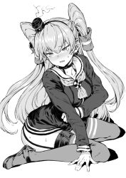 Rule 34 | 1girl, amatsukaze (kancolle), bacius, blush, dress, greyscale, hair between eyes, hair tubes, highres, kantai collection, long hair, long sleeves, monochrome, open mouth, sailor collar, sailor dress, simple background, solo, thighhighs, two side up, white background, windsock