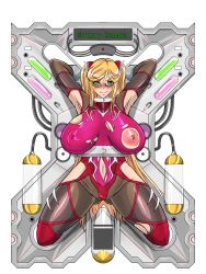 Rule 34 | 1girl, absurdres, bare shoulders, blonde hair, blush, boots, breasts, character name, forced smile, full body, glasses, green eyes, highres, huge breasts, ierouyellow, kosaka shizuru, leotard, long hair, looking at viewer, milking machine, nipples, restrained, shiny skin, solo, stationary restraints, sweat, taimanin (series), taimanin yukikaze, thong leotard, torn clothes, twintails, very long hair