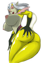 Rule 34 | artist request, ass, ao no roku-gou, breasts, hand on ass, huge ass, huge breasts, looking back, monster girl, mutio, nipples, pointy ears