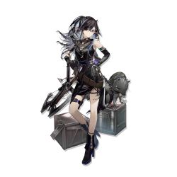 Rule 34 | 1girl, animal, arknights, black collar, black footwear, black gloves, black hair, black nails, black shorts, black skirt, blacknight (arknights), blue hair, boots, bow (weapon), braid, breasts, collar, crossbow, crossed bangs, dress, earpiece, earrings, elbow gloves, eyebrow piercing, foot out of frame, game cg, gloves, hair between eyes, hand on own hip, high heel boots, high heels, highres, horns, id card, jewelry, long hair, looking at viewer, material growth, multicolored hair, nail polish, non-web source, official art, oripathy lesion (arknights), partially fingerless gloves, piercing, pointy ears, shorts, shorts under dress, shoulder strap, simple background, skirt, small breasts, solo, streaked hair, tail, thigh strap, transparent background, weapon