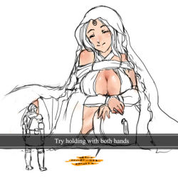 Rule 34 | 1girl, breasts, cleavage, closed eyes, dark souls (series), dark souls i, from software, gameplay mechanics, large breasts, message (from software), queen of sunlight gwynevere