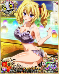 Rule 34 | 1girl, ass, bikini, bishop (chess), blonde hair, blue eyes, breasts, card (medium), chess piece, cleavage, high school dxd, large breasts, official art, ravel phenex, solo, swimsuit
