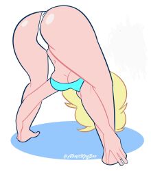 Rule 34 | 1girl, ass, ass focus, atomickingboo, blonde hair, breasts, highres, huge ass, large breasts, solo, underboob, yoga