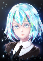 Rule 34 | androgynous, black neckwear, blue eyes, blue hair, blush, diamond (houseki no kuni), gender request, houseki no kuni, looking at viewer, parted lips, shadowhime, short hair, signature, smile, solo, upper body