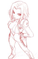 Rule 34 | 00s, 1girl, angry, breasts, code geass, kouzuki kallen, large breasts, misnon the great, monochrome, open clothes, red theme, short hair, sketch, solo