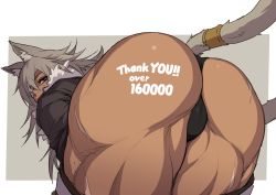 Rule 34 | 1girl, animal ears, ass, bad id, bad pixiv id, bent over, black panties, cameltoe, dark-skinned female, dark skin, eyepatch, facial scar, fat mons, ghislaine dedoldia, grey hair, huge ass, long hair, looking at viewer, looking back, mikoyan, muscular, muscular female, mushoku tensei, panties, red eyes, scar, scar on ass, scar on cheek, scar on face, scar on leg, solo, tail, tail ornament, tail ring, thank you, thick thighs, thighs, thong, underwear