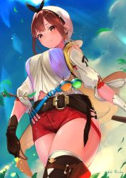 Rule 34 | 1girl, absurdres, atelier (series), atelier ryza, atelier ryza 1, belt, blush, breasts, brown eyes, brown hair, hair ornament, hairclip, hat, highres, jewelry, looking at viewer, navel, necklace, nishibi mitsuba, potion, red shorts, reisalin stout, short shorts, shorts, smile, solo, thighhighs, thighs, vial