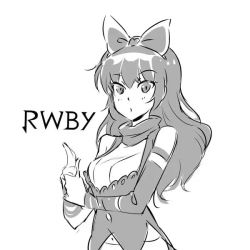 Rule 34 | 1girl, animated, black hair, blake belladonna, blush, bow, breasts, closed eyes, closed mouth, english text, fan, fang, female focus, flower, iesupa, looking at viewer, medium breasts, monochrome, open mouth, outstretched arms, ribbon, rose, rwby, smoke, solo, transformation, video