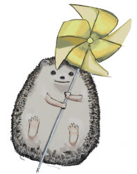 Rule 34 | absurdres, animal focus, closed mouth, commentary, dated commentary, hedgehog, highres, holding, holding pinwheel, looking at viewer, no humans, original, pinwheel, potatomochii, simple background, smile, white background