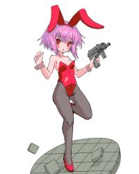 Rule 34 | 1girl, gun, highres, leotard, pink hair, playboy bunny, tagme, weapon, yomitim