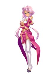 Rule 34 | 1girl, absurdres, aqua eyes, blue eyes, blush, breasts, center opening, cleavage, dark-skinned female, dark skin, detached sleeves, dress, facial mark, female focus, forehead mark, full body, game cg, hair intakes, hand on own hip, highres, hikage eiji, koihime musou, light smile, long sleeves, looking at viewer, navel, no bra, no panties, official art, pink hair, shin koihime musou, short hair, sleeves past wrists, solo, sonken, tan, thighhighs, transparent background, underboob, white background, white thighhighs