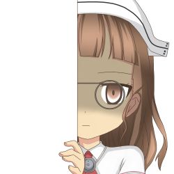 Rule 34 | 10s, 1girl, brown eyes, brown hair, empty eyes, glasses, hat, kantai collection, long hair, looking at viewer, nagineko, peeking out, roma (kancolle), shaded face, solo, transparent background
