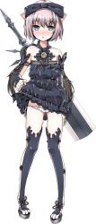 Rule 34 | 10s, 1girl, animal ears, animal hands, bad id, bad twitter id, bare shoulders, black dress, black thighhighs, blade &amp; soul, blue eyes, blush, bow, brown hair, cat ears, clothes lift, detached sleeves, dress, dress lift, highres, lowleg, lowleg panties, lyn (blade &amp; soul), open mouth, panties, ribbon, sandals, short dress, short hair, side-tie panties, solo, strapless, strapless dress, sword, tama (tamatamo), thighhighs, underwear, weapon, white panties