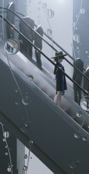 Rule 34 | 1girl, 5boys, absurdres, black coat, blue dress, bubble, china dress, chinese clothes, coat, dress, escalator, formal, hat, headless, highres, multiple boys, original, stairs, suit, surreal, tuoer