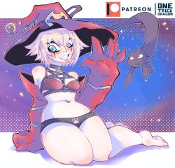 Rule 34 | absurdres, blue eyes, blush, digimon, digimon (creature), hat, highres, looking at viewer, panties, pentagram, smile, underwear, witch, witch hat, witchmon