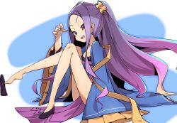 Rule 34 | 1girl, breasts, chinese clothes, dress, fate/grand order, fate (series), feet, hair ornament, long hair, open mouth, purple eyes, purple hair, shoe dangle, shoes, small breasts, twintails, wu zetian (fate)