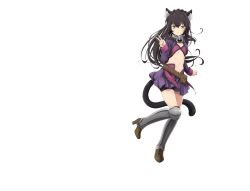 Rule 34 | animal ears, black hair, boots, cat ears, cat tail, green eyes, highres, isekai maou to shoukan shoujo no dorei majutsu, long hair, official art, rem galleu, solo, tail, thigh boots, thighhighs