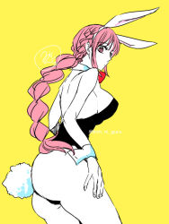Rule 34 | 1girl, artist request, ass, bare legs, braid, breasts, female focus, hip focus, large breasts, long hair, looking at viewer, looking back, one piece, pink hair, playboy bunny, rabbit girl, rebecca (one piece), solo