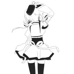 Rule 34 | 10s, 1girl, back, bad id, bad pixiv id, beret, ciel arc, corset, drill hair, fingerless gloves, gloves, greyscale, hat, magical girl, mahou shoujo madoka magica, mahou shoujo madoka magica (anime), monochrome, solo, striped clothes, striped thighhighs, thighhighs, tomoe mami, twin drills, vertical-striped clothes, vertical-striped thighhighs, zettai ryouiki