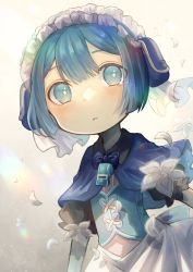 Rule 34 | 1boy, blue bow, blue bowtie, blue capelet, blue corset, blue eyes, blue hair, blue hairband, blush, bow, bowtie, bright pupils, capelet, child, commentary request, corset, falling petals, flower, frilled hairband, frilled sleeves, frills, hairband, halogenfluorite, highres, looking at viewer, made in abyss, male focus, maruruk, parted lips, petals, pouch, puffy short sleeves, puffy sleeves, short sleeves, single tear, skirt, solo, trap, upper body, whistle, whistle around neck, white background, white flower, white pupils, white skirt, wind