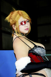 Rule 34 | 1girl, arena, blonde hair, boxing ring, breasts, chouzuki maryou, cleavage, cosplay, eyepatch, fingerless gloves, gloves, highres, large breasts, mistress spencer, mistress spencer (cosplay), photo (medium), rumble roses, rumble roses xx, solo