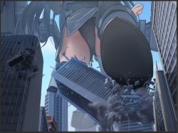 Rule 34 | 1girl, amagiri (kancolle), amagiri kai ni (kancolle), black panties, breasts, city, commission, day, destruction, from below, giant, giantess, grey hair, grey skirt, head out of frame, kantai collection, medium breasts, natsukaze shigure, outdoors, panties, rigging, skeb commission, skirt, sky, solo, underwear