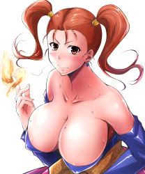 Rule 34 | 1girl, breasts, cleavage, dragon quest, dragon quest viii, highres, huge breasts, jessica albert, kimura naoki, orange hair, solo, sweat, twintails