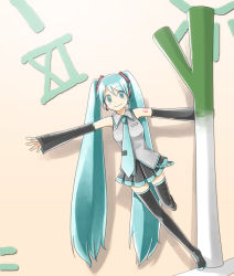 Rule 34 | 1girl, arm tattoo, black necktie, black skirt, black sleeves, black thighhighs, blue eyes, blue hair, boots, breasts, closed mouth, collared shirt, commentary request, detached sleeves, full body, grey shirt, hatsune miku, long hair, looking at viewer, medium breasts, miniskirt, natsuya (kuttuki), necktie, pleated skirt, roman numeral, shirt, skirt, sleeveless, smile, solo, spring onion, tattoo, thigh boots, thighhighs, twintails, very long hair, vocaloid