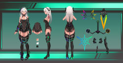 Rule 34 | 1girl, absurdres, animated, ass, bad id, bad pixiv id, bare shoulders, black dress, black footwear, black leotard, black thighhighs, breasts, brown eyes, brown thighhighs, cleavage, closed mouth, collarbone, commentary request, dark skin, dress, glasses, green-framed eyewear, hair between eyes, high heels, highres, kana616, leotard, live2d, long hair, looking at viewer, mechanical arms, medium breasts, mole, mole on breast, mole under eye, multiple views, original, shoes, single mechanical arm, smile, spanish commentary, thighhighs, white hair