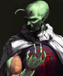 Rule 34 | 1boy, alien, antennae, black background, chyko, colored skin, dragon ball, frown, green skin, male focus, piccolo, piccolo daimaou, pointy ears, realistic, simple background, solo