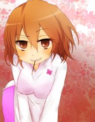 Rule 34 | 1girl, blush, breasts, brown eyes, brown hair, food, i.u.y, looking at viewer, medium breasts, misaka worst, mouth hold, pocky, pocky kiss, shared food, short hair, side slit, smirk, solo, toaru majutsu no index, vietnamese dress