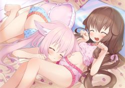 Rule 34 | 2girls, :&lt;, animal ear fluff, animal ears, arashiya, arms up, azur lane, barefoot, bed, blue camisole, blue panties, blush, breasts, brown hair, camisole, camisole lift, cat ears, cat girl, child, child on child, closed eyes, clothes lift, commission, commissioner upload, dog ears, dog girl, feet, fumizuki (azur lane), head on another&#039;s stomach, indoors, kisaragi (azur lane), laughing, lifting another&#039;s clothes, long hair, low twintails, lying, multiple girls, navel, no tail, nuzzle, on back, on side, open mouth, panties, paw pose, pillow, pink camisole, pink hair, pink panties, pixiv commission, print camisole, print panties, ribbon, small breasts, smile, thighs, toes, twintails, underwear, underwear only, very long hair, yuri