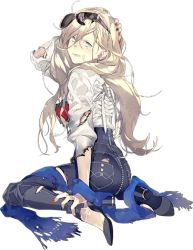 Rule 34 | 10s, 1girl, akira (kadokawa), alternate costume, bag, black pants, blonde hair, blue eyes, eyewear on head, full body, kantai collection, long hair, lowres, mole, mole under eye, mole under mouth, nail polish, official art, pants, red nails, richelieu (kancolle), solo, sunglasses, torn clothes, transparent background, white background