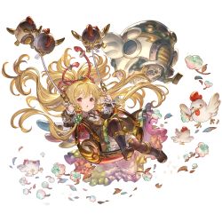 Rule 34 | 1girl, animal ears, bare shoulders, bird, blonde hair, boots, breasts, chibi, chicken, earrings, flower, flying, granblue fantasy, hair ornament, harvin, jewelry, knee boots, long hair, looking at viewer, machine, mahira (granblue fantasy), minaba hideo, non-humanoid robot, official art, red eyes, robot, robot animal, simple background, sitting, small breasts, swinging, thighhighs, transparent background, white background