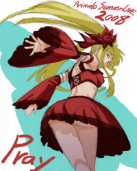 Rule 34 | 00s, 1girl, 2008, alternate costume, arms behind back, ass, black panties, blonde hair, dated, detached sleeves, dress, fate testarossa, from above, from behind, looking at viewer, lyrical nanoha, mahou shoujo lyrical nanoha, panties, pantyshot, red dress, sidelocks, skirt, solo, standing, underwear, upskirt