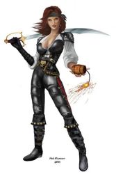 Rule 34 | breasts, cleavage, dynamite, explosive, katrina de leon, pirate, pirates: the legend of black kat, red hair, sword, weapon