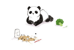 Rule 34 | accident, animal focus, broccoli, bubble tea, cup, dated commentary, disposable cup, drinking straw, lying, no humans, on floor, original, panda, signature, simple background, spill, terao (omelettera), white background